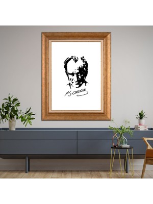 Giyense Özel Seri Altın Paspartulu Çerçeveli Atatürk Tablo FTY1039