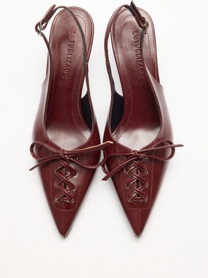Lutvelizade Topuklu 2512 - Sivri Burun Bağcık Detaylı Bordo Kadın Topuklu