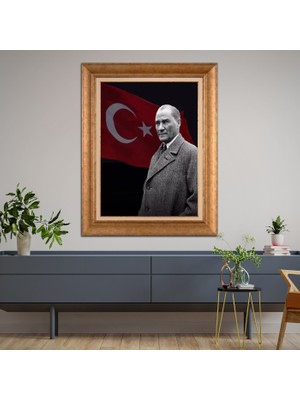 Giyense Özel Seri Altın Paspartulu Çerçeveli Atatürk Tablo FTY1036
