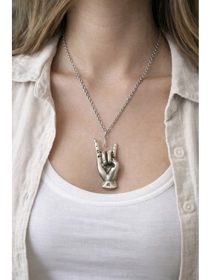 Herşey Nota El Işareti Formlu Metal Kolye – 60 cm Zincirli