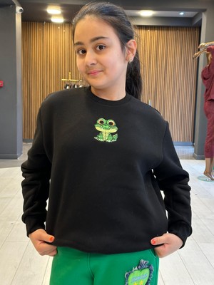 Tinyvoi Bisiklet Yaka Nakışlı 3 Iplik Şardonlu Çocuk Sweatshirt