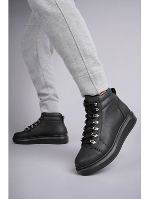 Zapatos SLW206 Ottawa Bağcıklı Cilt Erkek Günlük Spor Bot St - Siyah