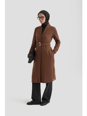 Armine Trend Belden Kuşaklı Kolları Lastikli Fitilli Tunikli İkili Takım Kahverengi 25KT6115