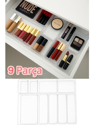 UltraMint Şeffaf 9 Parça Çekmece Içi Organizer, Kozmetik ve Takı Düzeni