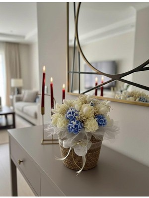 Sevgililer Günü Çiçek Buketi Ortanca Mum Sepet büyük Boy Sevdiklerinize Hediye