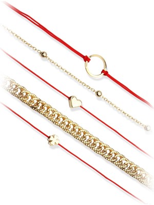 Klips Toptan Beşli Kombin Kırmızı Ipli Bileklik