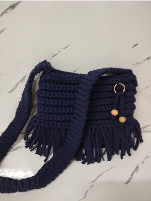 Vela Penye İp Örgülü Lacivert Omuz Çantası