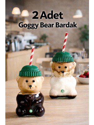 Karteya Fenomen Bear Suluk Yeşil Şapkalı ve Pipetli Pinterest Matara 2 Adet