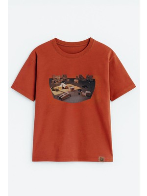 Markapia Woman Kadın Bisiklet Yaka %100 Pamuk Blok Baskılı Kısa Kollu T-Shirt