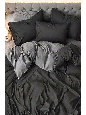 More Home Lastikli Çarşaflı Çift Kişilik Nevresim Takımı Siyah-Antrasit