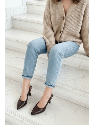 Divolya Duck Kahverengi ( 8 cm Topuklu ) Yanları Açık Topuklu Ayakkabı