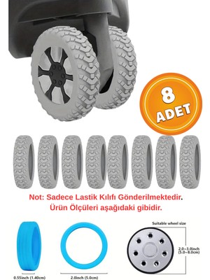 Canvela 8 Adet Gri Bavul Tekerlek Kılıfı Valiz Tekerleği Silikon Aşınmaya Dayanıklı Ses Önleyici