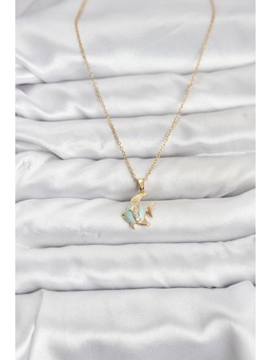 Maarketim 316L Çelik Zincir Gold Renk Balık Model Zirkon Taşlı Kadın Kolye