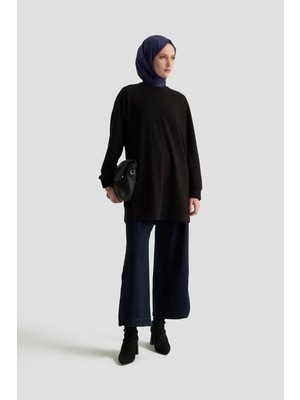 Armine Trend Önü Taş Işlemeli Tunik Siyah 25KT449