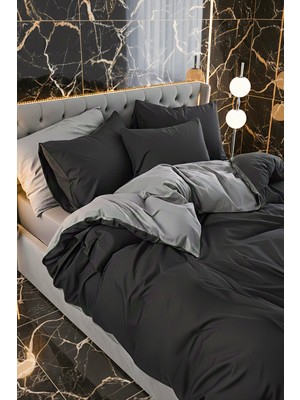 More Home  Tek Kişilik Lastikli Çarşaflı Nevresim Takımı Siyah-Antrasit