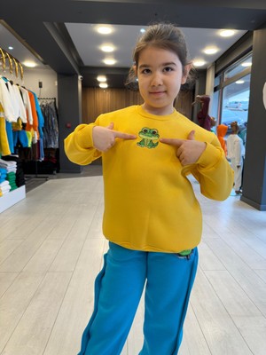 Tinyvoi Bisiklet Yaka Nakışlı 3 Iplik Şardonlu Çocuk Sweatshirt