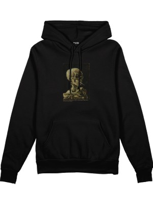 The Lucid Lab Skull Of A Skeleton With Burning Cigarette Oversize Hoodie - Siyah
