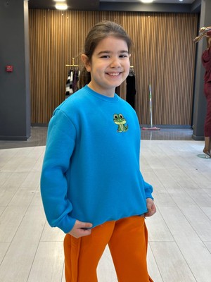 Tinyvoi Bisiklet Yaka Nakışlı 3 Iplik Şardonlu Çocuk Sweatshirt