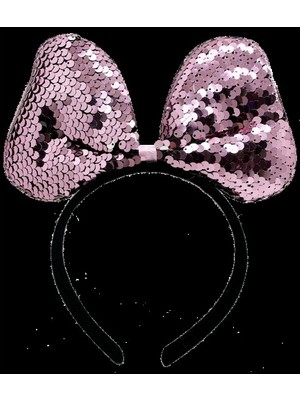 İlkyaz Fashion Renk Değiştiren Pullu Payetli Fiyonk Parti Tacı Pembe Gümüş Renk 20X16 cm