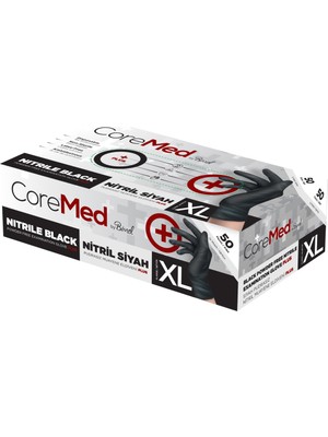 CoreMed Ekstra Kalın Nitril Siyah Plus Muayene Eldiveni XL - 1 Paket 50'li