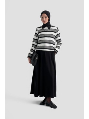 Armine Trend Kendinden Desenli Fitillli Etekli İkili Takım Siyah 25KT6113