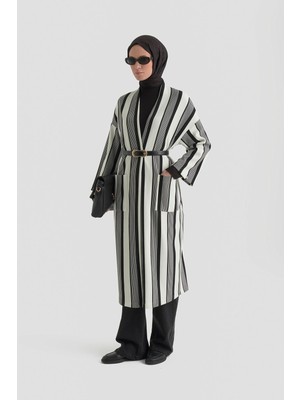 Armine Trend Hırkası Kendinden Desenli Tunikli İkili Takım Siyah 25KT6114