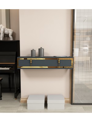 Morepp Skyt 90 cm 2 Kapaklı,raflı, Duvara Monte Dresuar Antrasit-Altın