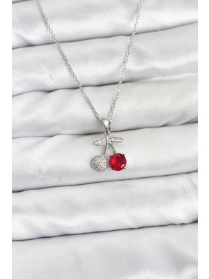 Maarketim 316L Çelik Zincir Gümüş Renk Kiraz Model Zirkon Taşlı Kadın Kolye