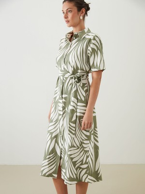 Lc Waikiki Yeni Sezon Desenli Keten Karışımlı Gömlek Elbise