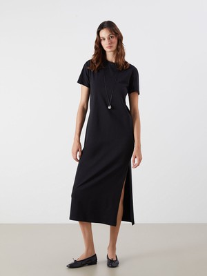 Lc Waikiki Yeni Sezon Bisiklet Yaka Yırtmaçlı Elbise