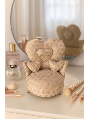 UltraMint Kadife Desenli Figürlü Takı Kutusu, 19CM, Krem, Şık ve Zarif Tasarım