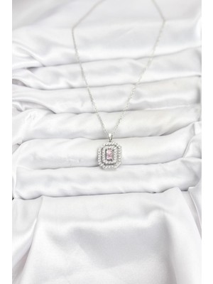 Maarketim 316L Çelik Zincir Gümüş Renk Plaka Model Zirkon Taşlı Kadın Kolye