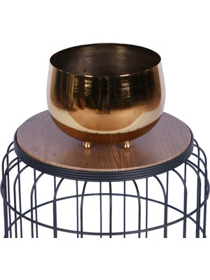 Yapay Çiçek Sitesi Metal Dekoratif Saksı 17 cm Altın