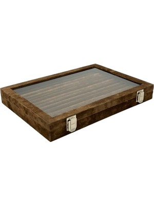 UltraMint Şık Kahverengi Cam Kapaklı Yüzük Organizeri, Düzen ve Koruma Sağlar