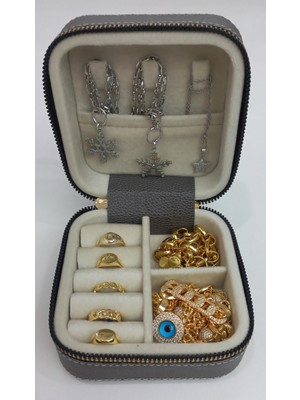 UltraMint Şık ve Taşınabilir 11X11 Takı Saklama Kutusu, Deri ve Ahşap Tasarım