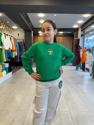 Tinyvoi Bisiklet Yaka Nakışlı 3 Iplik Şardonlu Çocuk Sweatshirt