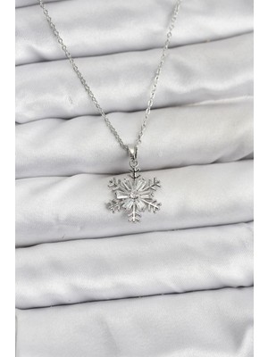 Maarketim 316L Çelik Zincir Gümüş Renk Kar Tanesi Model Zirkon Taşlı Kadın Kolye