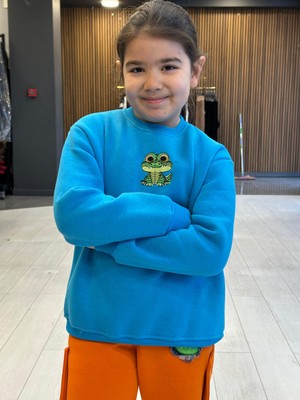 Tinyvoi Bisiklet Yaka Nakışlı 3 Iplik Şardonlu Çocuk Sweatshirt