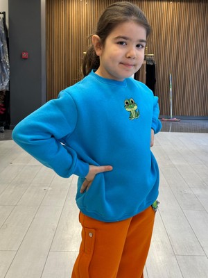 Tinyvoi Bisiklet Yaka Nakışlı 3 Iplik Şardonlu Çocuk Sweatshirt