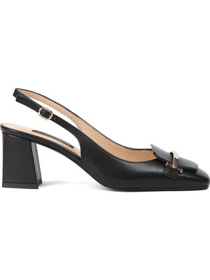 Celal Gültekin Kadın Siyah Kalın Topuklu Deri Ayakkabı