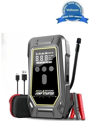 Eco Port Tank Model Şarjlı 12.000 Mah Taşınabilir Çanta Araç Akü Takviye Cihazı Işıklı Hava Kompresörü