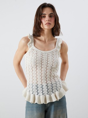 Lc Waikiki Yeni Sezon U Yaka Ajurlu Fırfırlı Triko Bluz