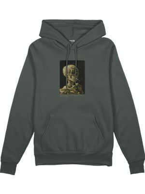 The Lucid Lab Skull Of A Skeleton With Burning Cigarette Oversize Hoodie - Antrasit