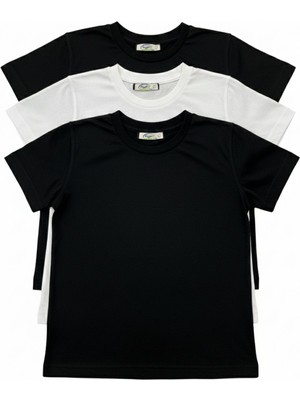 New Kids Erkek Çocuk T-Shirt Bisiklet Yaka Düz Renk %100 Pamuk 3'lü Tişört Seti