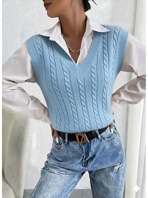 Yuga Knitting Saç Örgü Detaylı Kadın Süveteri