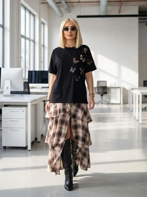 Mint 7438 Çoklu Kelebek Tişört Siyah