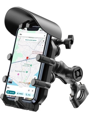 Eco Port Gidon Bağlantılı Güneş ve Yağmur Korumalı 360° Derece Ayarlanabilir Motosiklet Bisiklet Telefon Tutucu