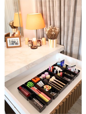 UltraMint Parlak Siyah 13 Parça Makyaj Takı Toka Organizer Sert Plastik Düzenleyici