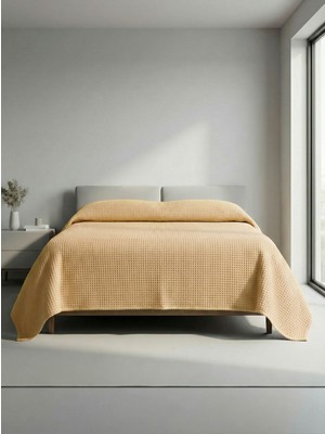 Sofline Premium %100 Pamuk Çift Kişilik Yazlık Pike, Yatak Örtüsü,terletmez Kumaş(PUDRA RENK) (240X200CM)