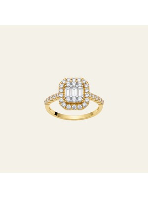 Roven Mücevher Baget Taş Detaylı Işıltılı Altın Yüzük